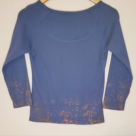 Gold Splash Periwinkle Blue 3/4 Sleeve Armani Exchange Shirt with Paint Accents - Picture 8 of 13